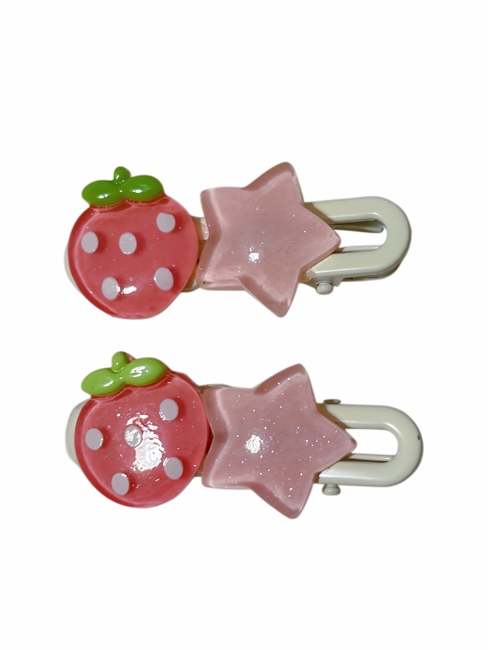 🌸3/$15🌸 Hand Crafted Pink Strawberry & Star Hair Clips